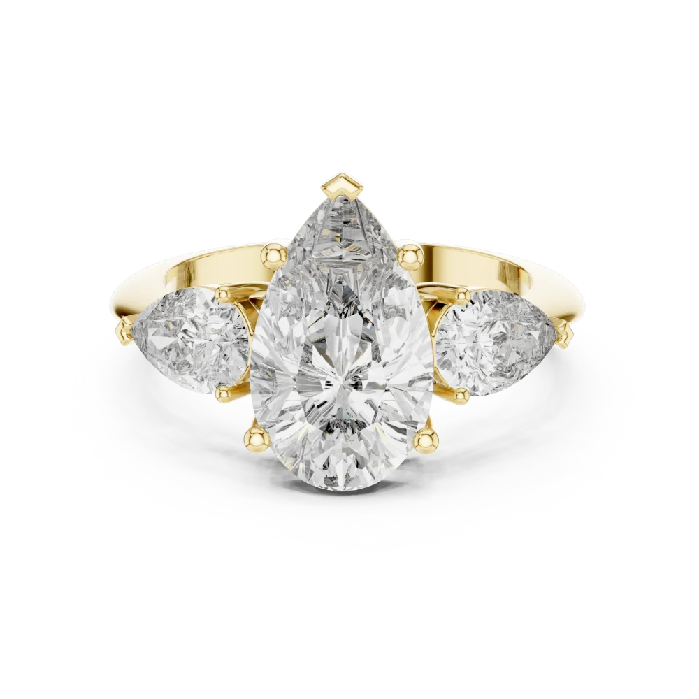 Ethereal Pear Cut Three Stone Modern Statement Ring - Image 2