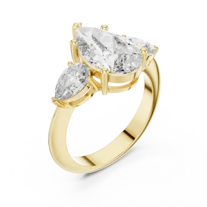 Ethereal Pear Cut Three Stone Modern Statement Ring
