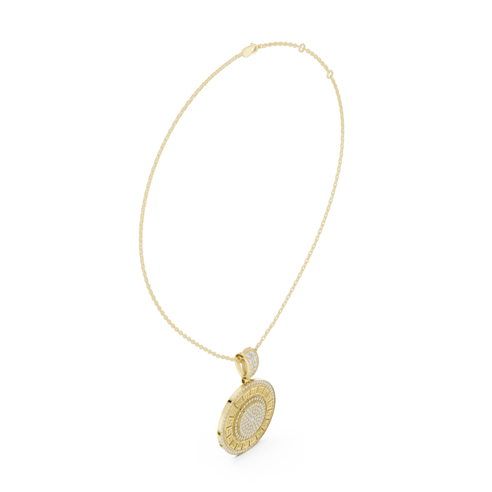 Geometric Luminary Round Pavé-Set Diamond Pendant - Image 2
