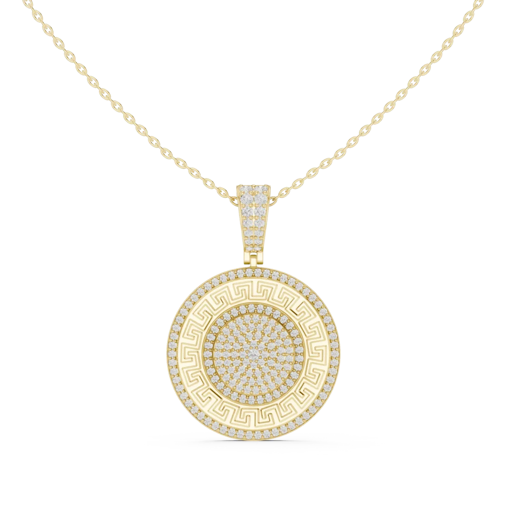 Embrace timeless sophistication with this pavé-set round diamond pendant. Expertly crafted for brilliance, it’s the ultimate statement of luxury. Shop now.