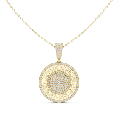 Geometric Luminary Round Pavé-Set Diamond Pendant