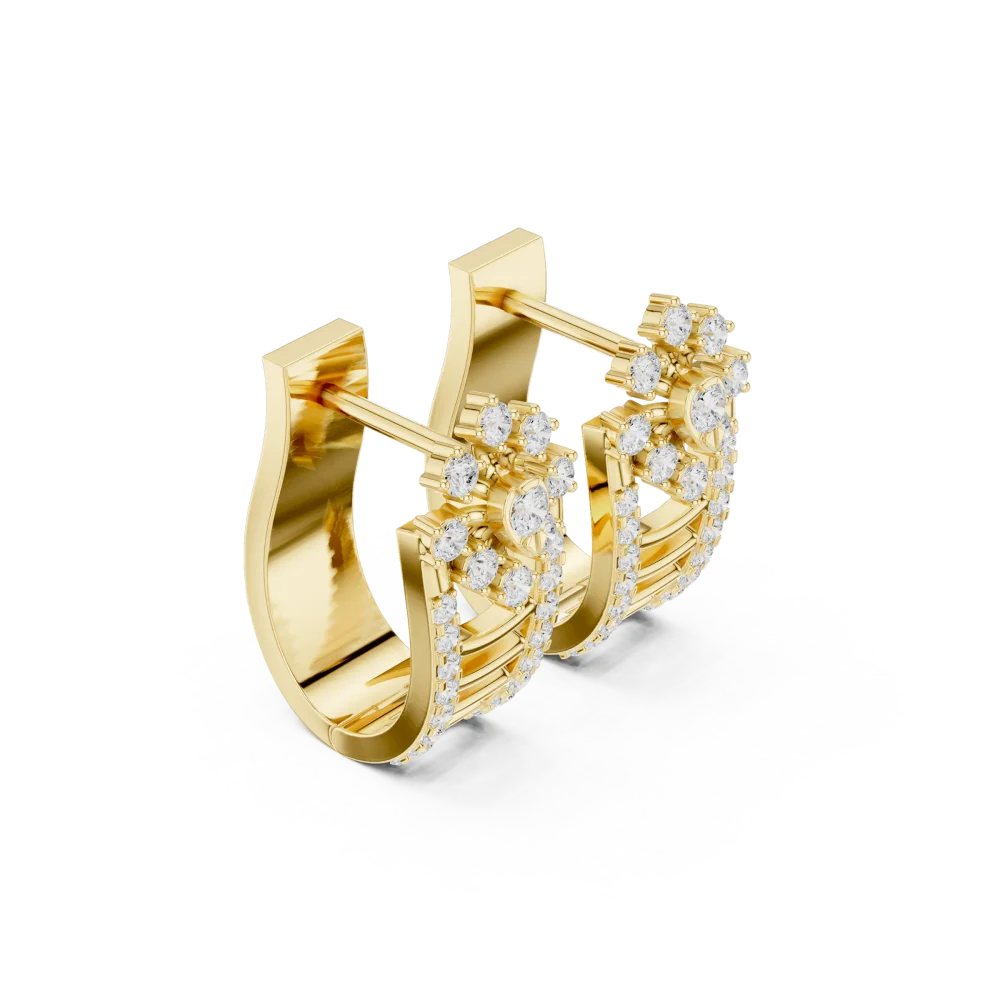 Discover the radiant brilliance of these pavé-set geometric hoop earrings. Crafted with premium DIAMEUR diamonds for a modern, luxurious finish.