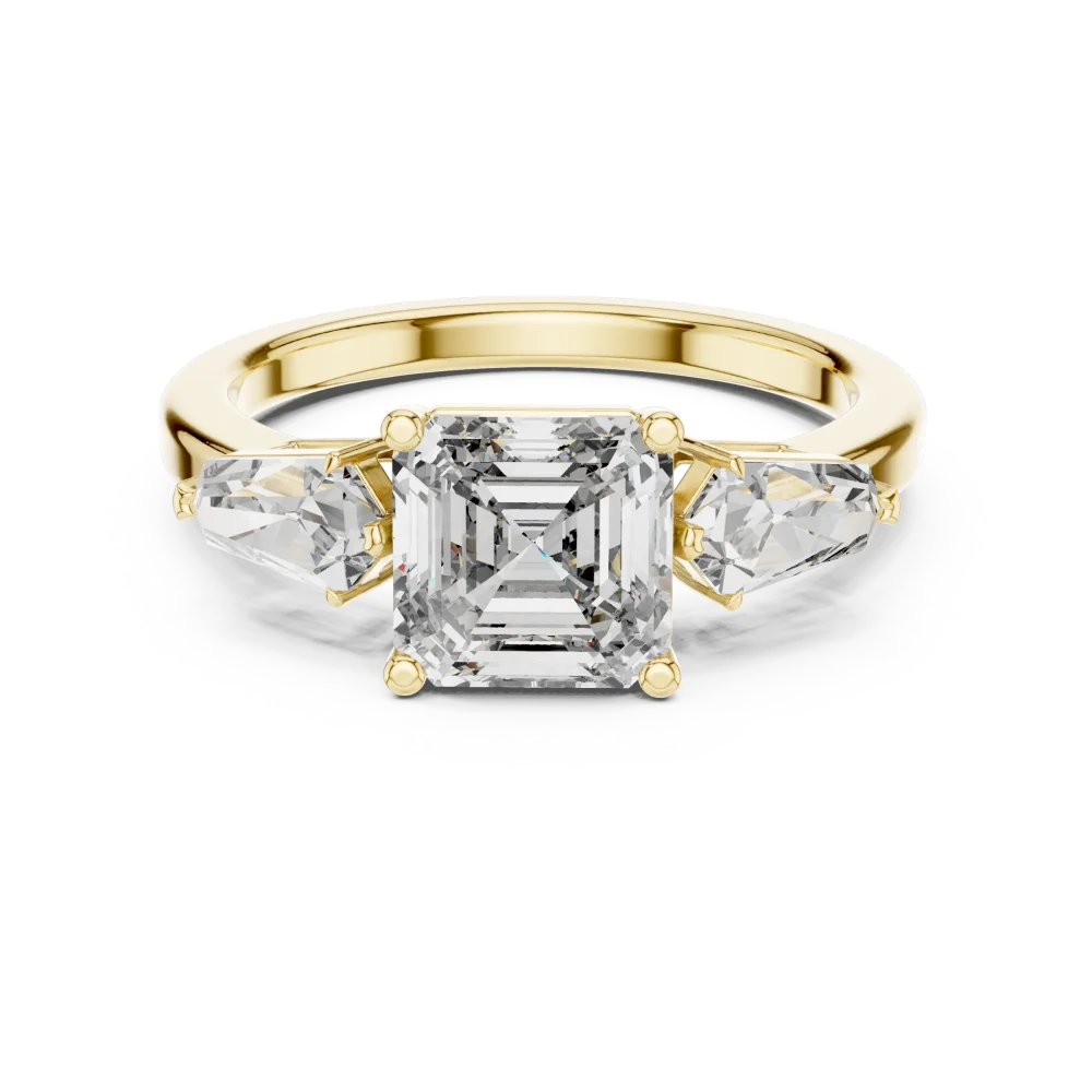 Architectural Asscher and Pear Geometric Three Stone Ring - Image 2