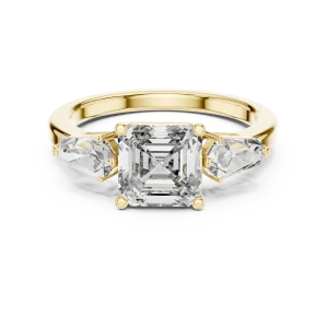 Architectural Asscher and Pear Geometric Three Stone Ring - Image 2