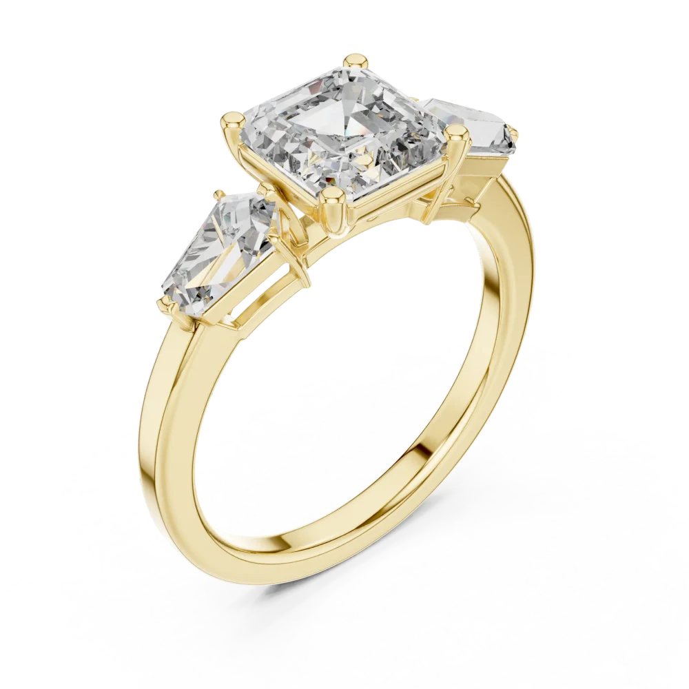 Experience timeless elegance with this geometric three-stone ring. Featuring brilliant DIAMEUR lab-grown diamonds, discover your perfect fit today.