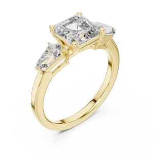 Architectural Asscher and Pear Geometric Three Stone Ring