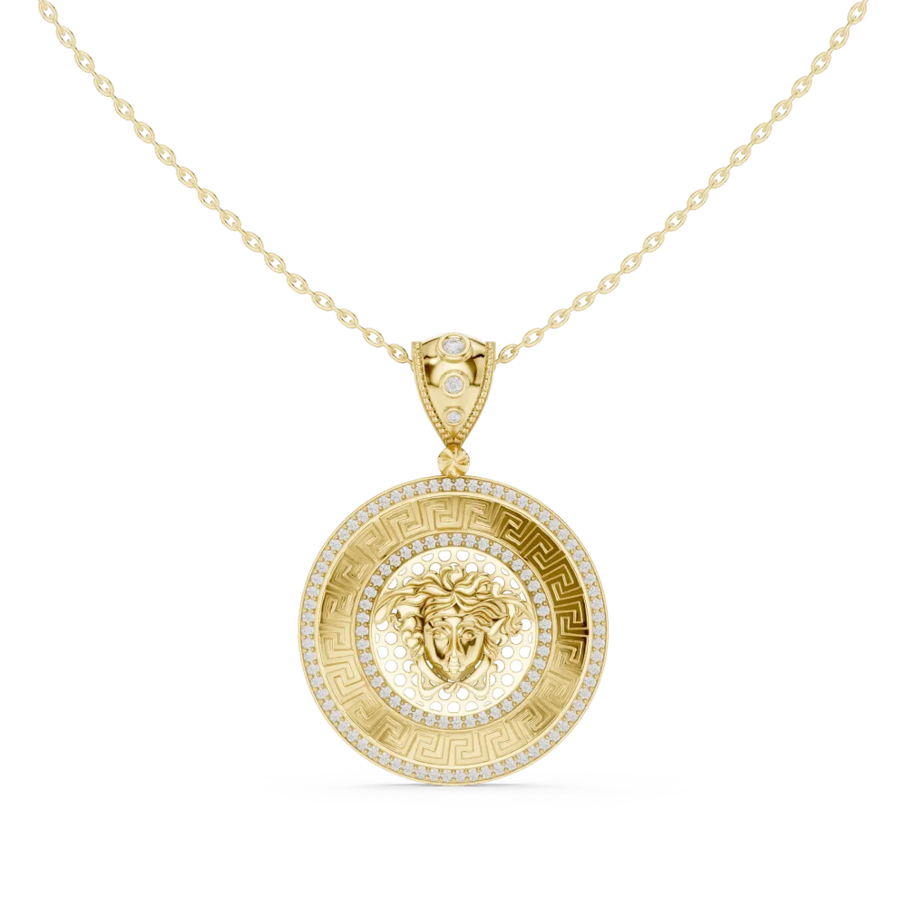 Discover the radiant beauty of our circular pavé-set pendant, featuring high-fire DIAMEUR lab-grown diamonds. Shop this modern luxury statement today.