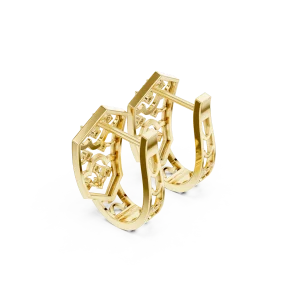 Geometric Hexagon Pavé-Set Hoop Earrings - Image 3