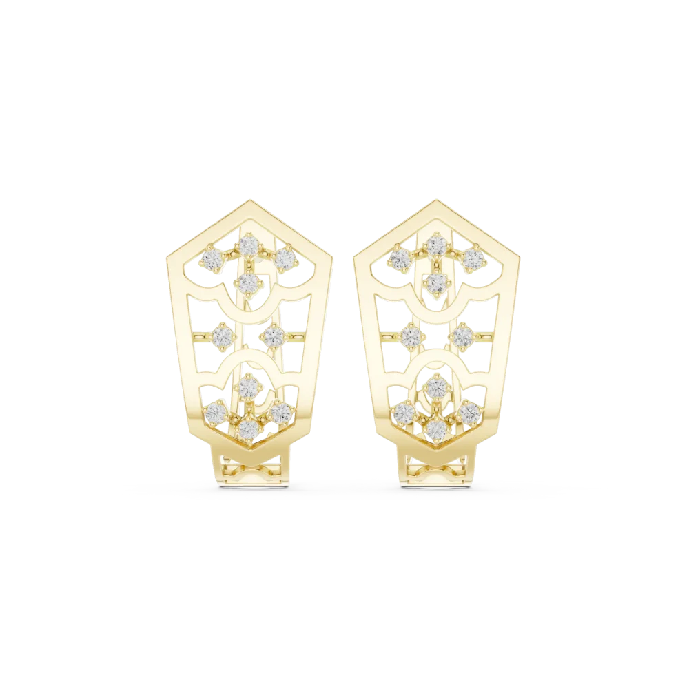 Geometric Hexagon Pavé-Set Hoop Earrings - Image 2