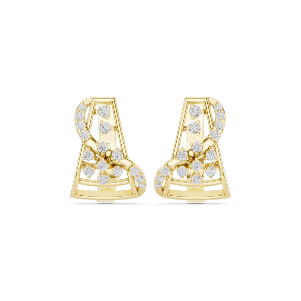 Architectural Round Pavé-Set Geometric Statement Stud Earrings - Image 2