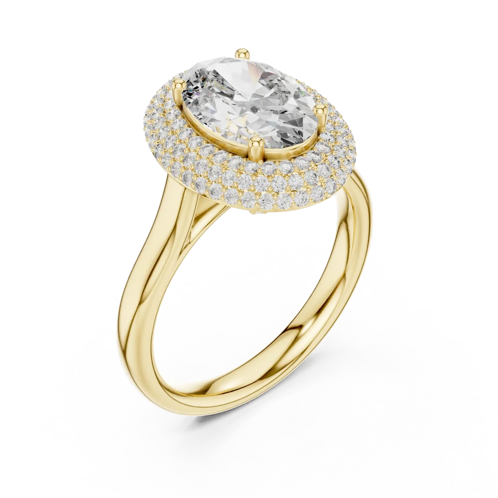Experience unparalleled brilliance with this exquisite double halo statement ring, featuring a premium DIAMEUR lab-grown diamond. Shop yours today.