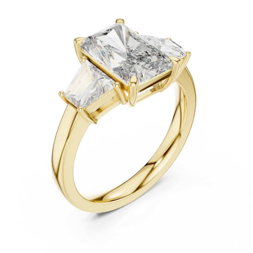 Discover the radiant elegance of our three-stone ring, featuring expertly cut DIAMEUR diamonds. A modern classic for your collection. Shop now.