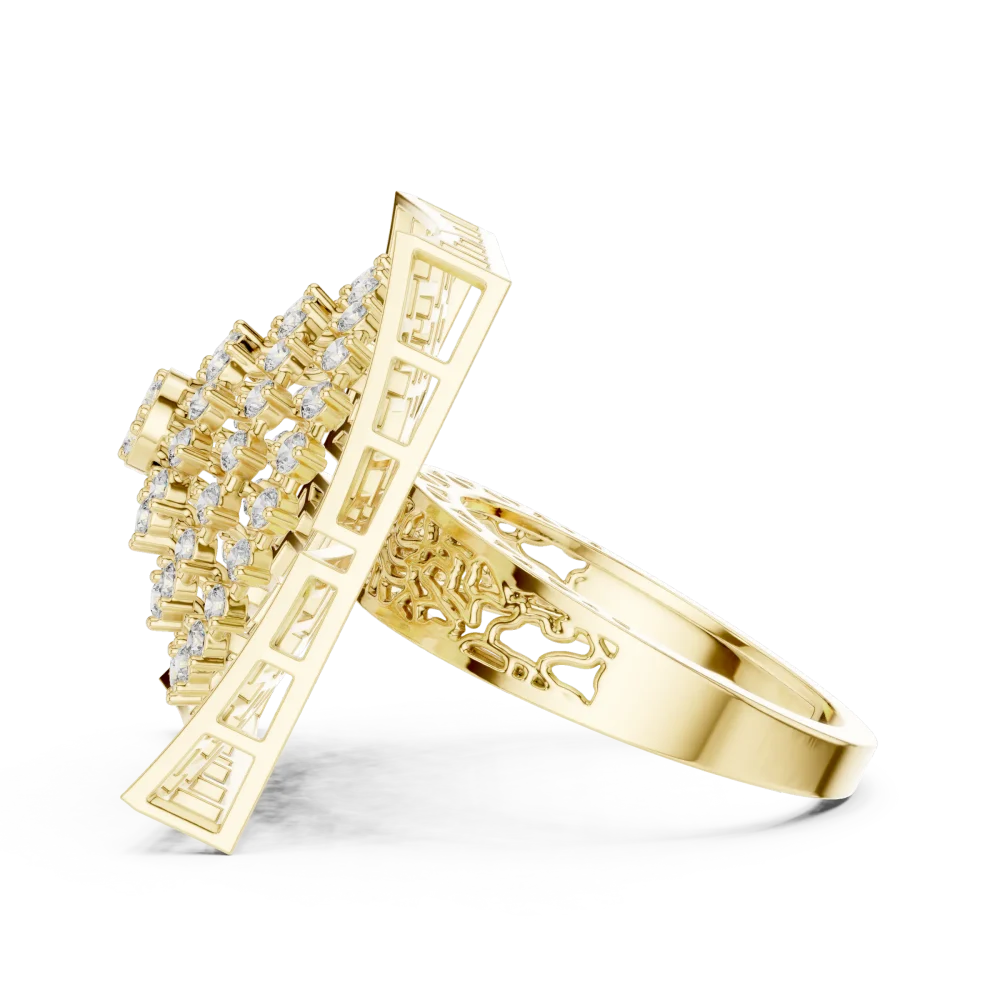 Geometric Round Brilliant Architectural Statement Cocktail Ring - Image 4