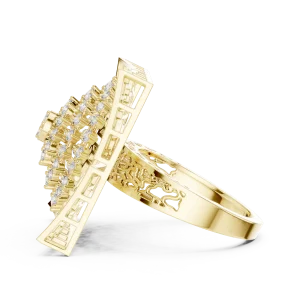 Geometric Round Brilliant Architectural Statement Cocktail Ring - Image 4