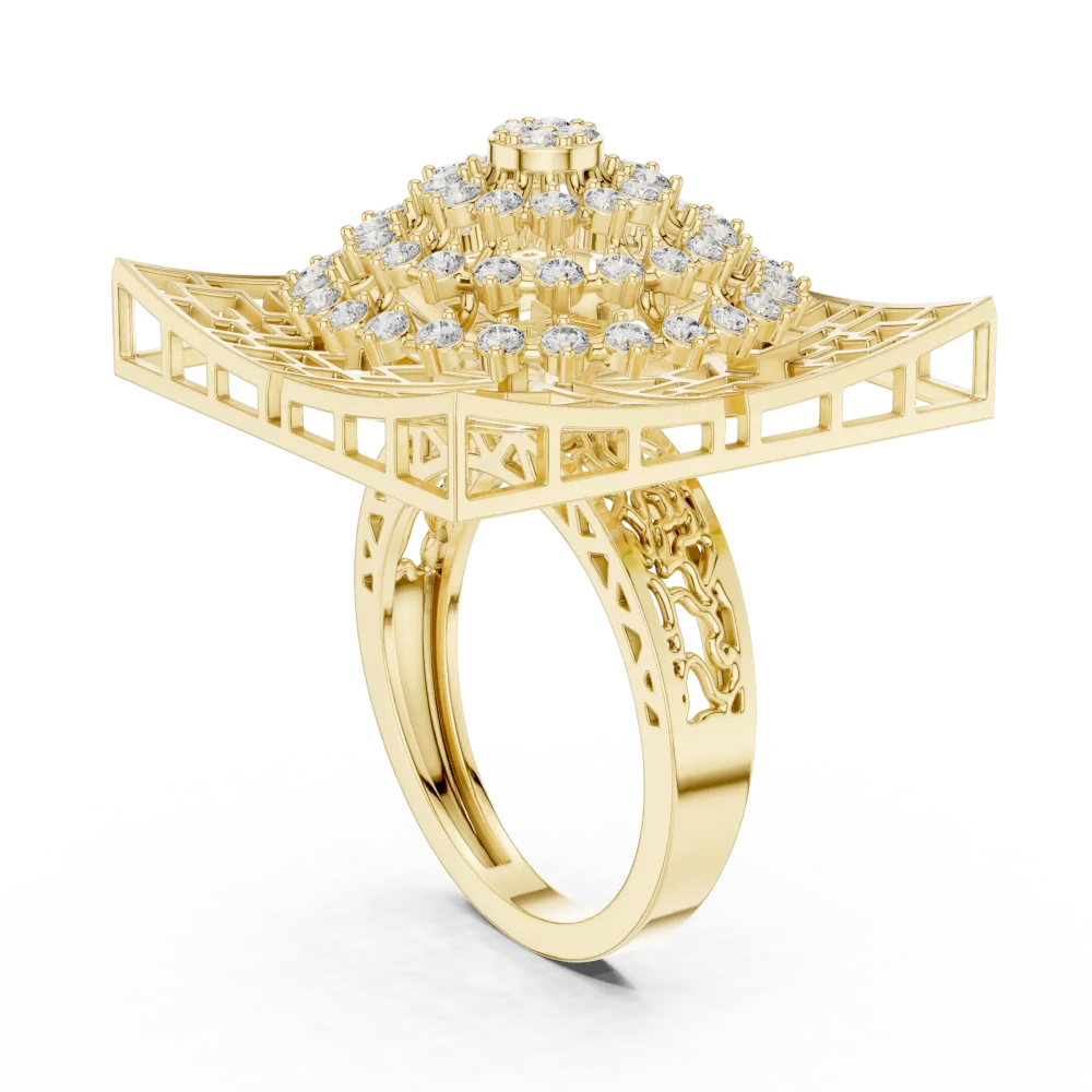 Geometric Round Brilliant Architectural Statement Cocktail Ring - Image 3