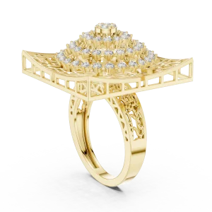 Geometric Round Brilliant Architectural Statement Cocktail Ring - Image 3