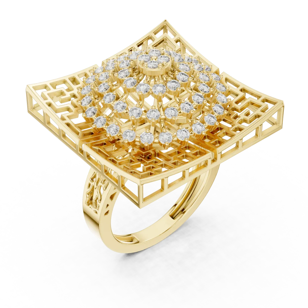 Discover the bold allure of our geometric cocktail ring, featuring brilliant DIAMEUR diamonds in a stunning frame. Shop this modern statement now.