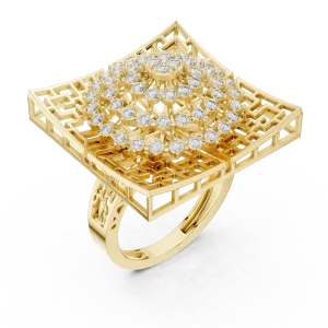 Geometric Round Brilliant Architectural Statement Cocktail Ring