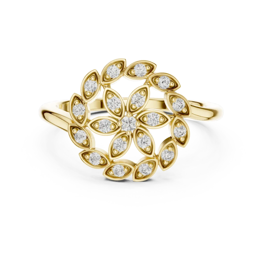 Ethereal Round Brilliant Floral Motif Cocktail Ring - Image 2