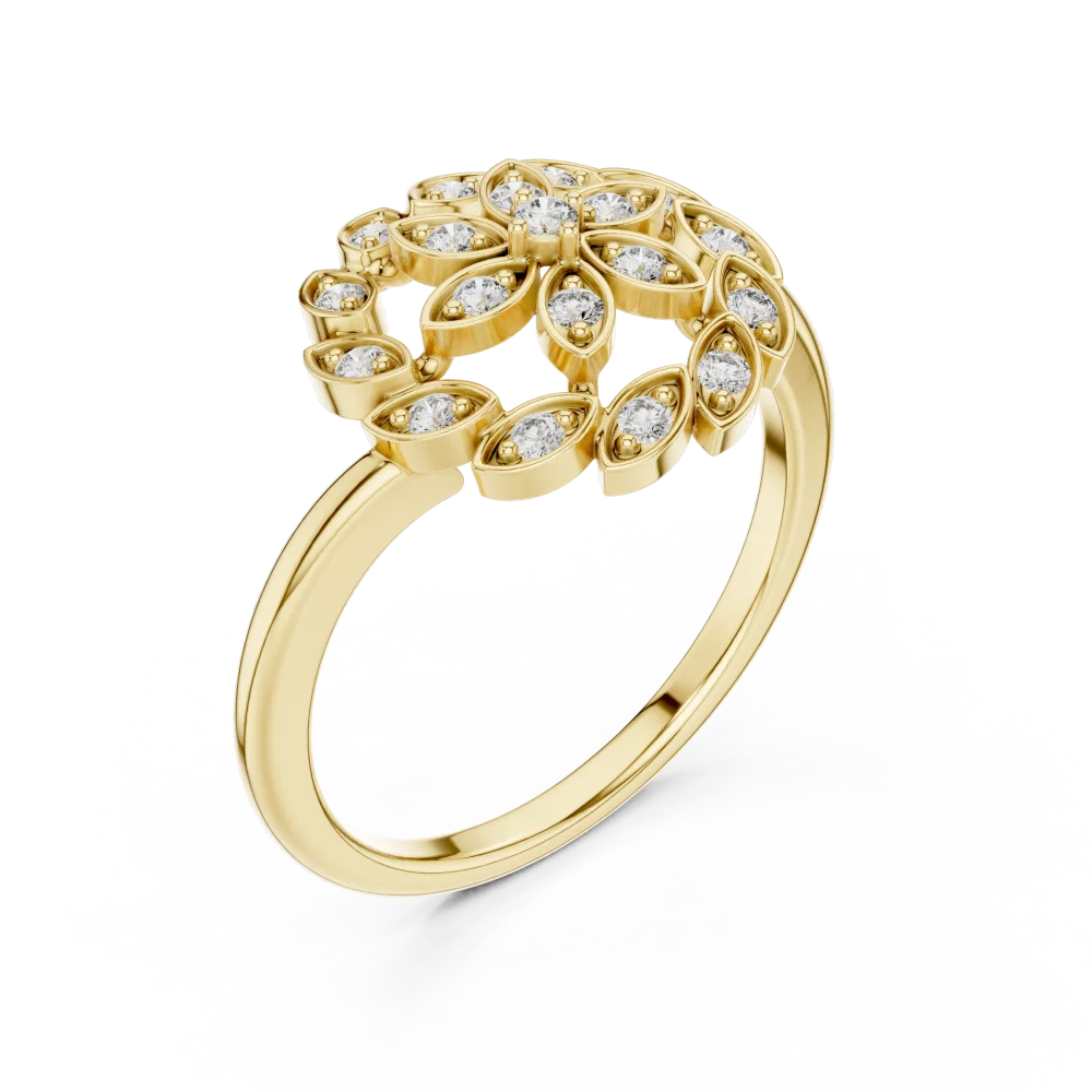 Discover the radiant beauty of our floral-inspired cocktail ring, featuring brilliant-cut DIAMEUR diamonds. Elevate your jewelry collection today.