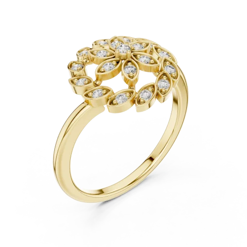 Ethereal Round Brilliant Floral Motif Cocktail Ring