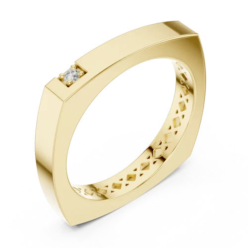 Architectural Round Brilliant Solitaire Minimalist Band