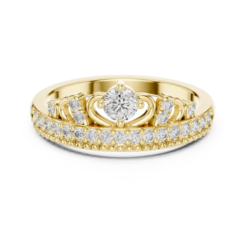 Luminary Round Brilliant Pavé-Set Crown Solitaire Ring - Image 2
