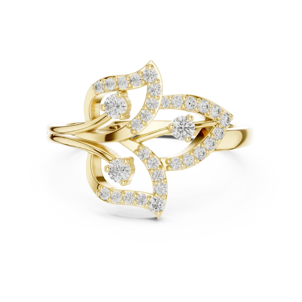 Ethereal Foliage Round Brilliant Pavé-Set Cocktail Ring - Image 2