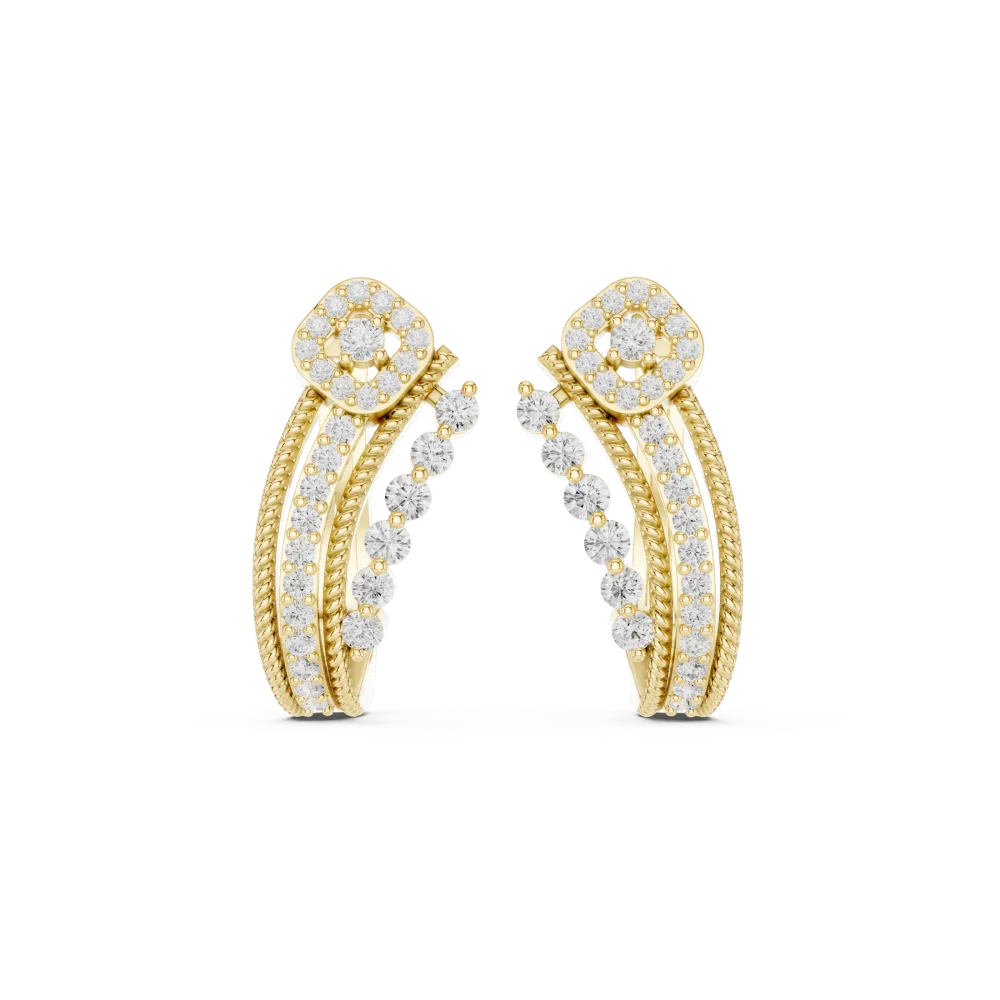 Luminary Round Brilliant Pavé-Set Architectural Hoop Earrings - Image 2