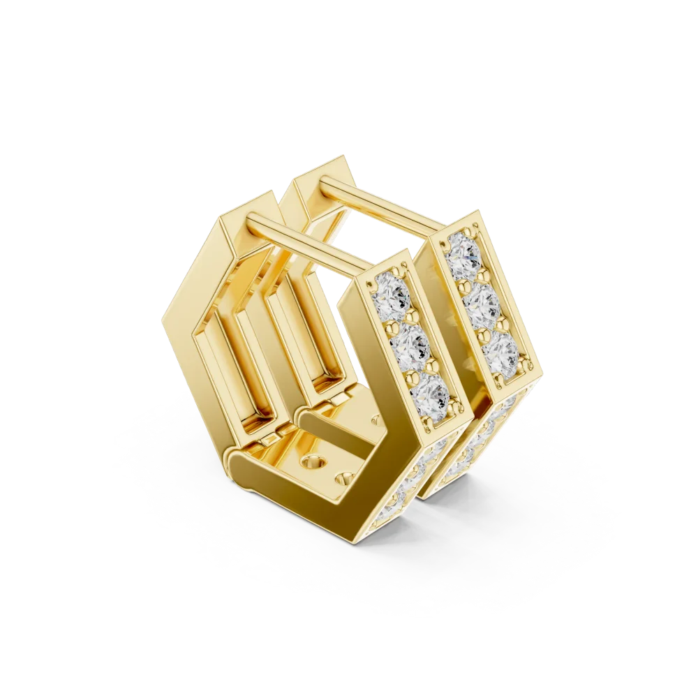 Elevate your look with these architectural hexagonal hoop earrings. Expertly pavé-set with brilliant DIAMEUR diamonds for radiant light performance.