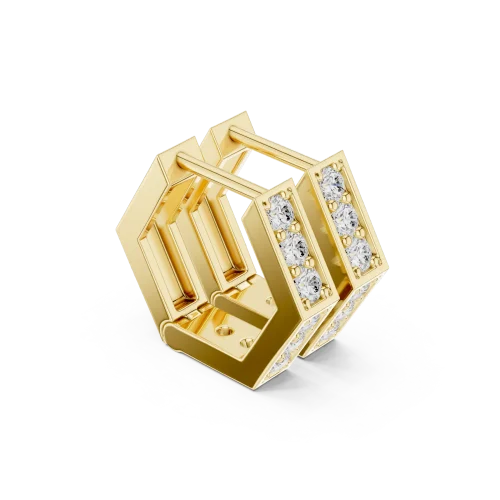 Geometric Hexagon Pavé-Set Hoop Earrings