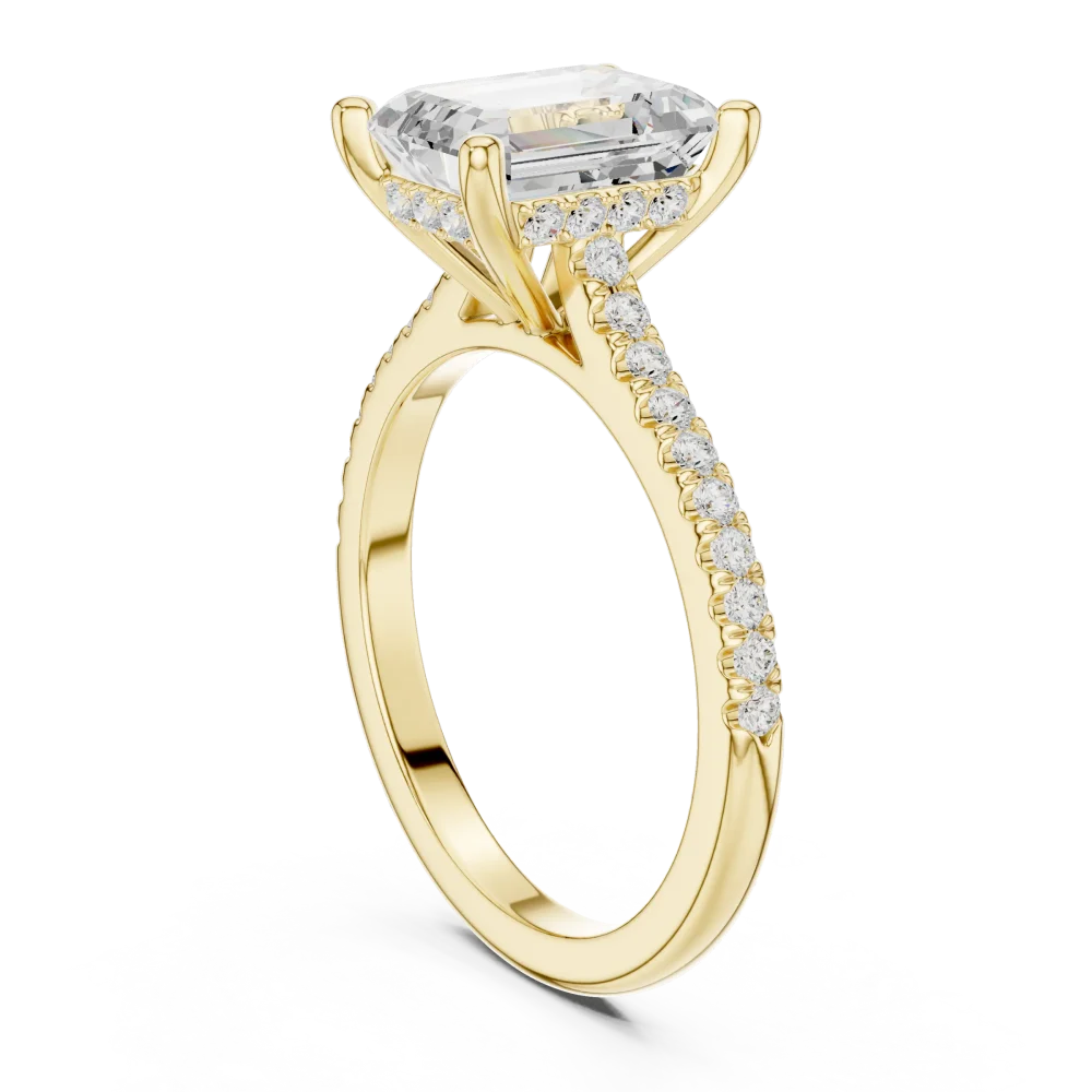 Symmetry Emerald Cut Pavé-Set Radiant Solitaire Ring - Image 3