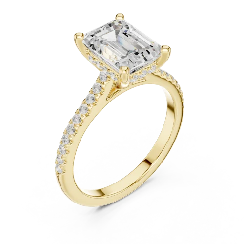 Symmetry Emerald Cut Pavé-Set Radiant Solitaire Ring