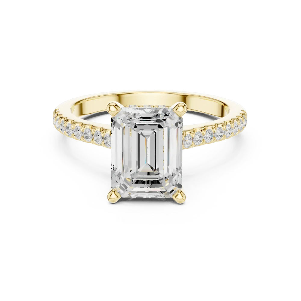 Symmetry Emerald Cut Pavé-Set Radiant Solitaire Ring - Image 2