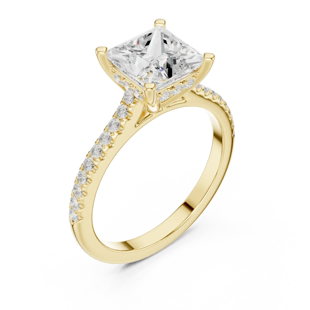 Experience timeless brilliance with this stunning princess-cut solitaire ring, featuring hand-set DIAMEUR diamonds. Elevate your story today.