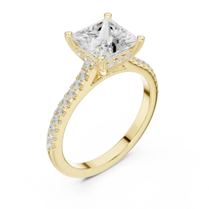 Symmetry Princess Cut Pavé-Set Solitaire Engagement Ring