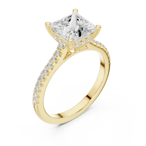 Symmetry Princess Cut Pavé-Set Solitaire Engagement Ring