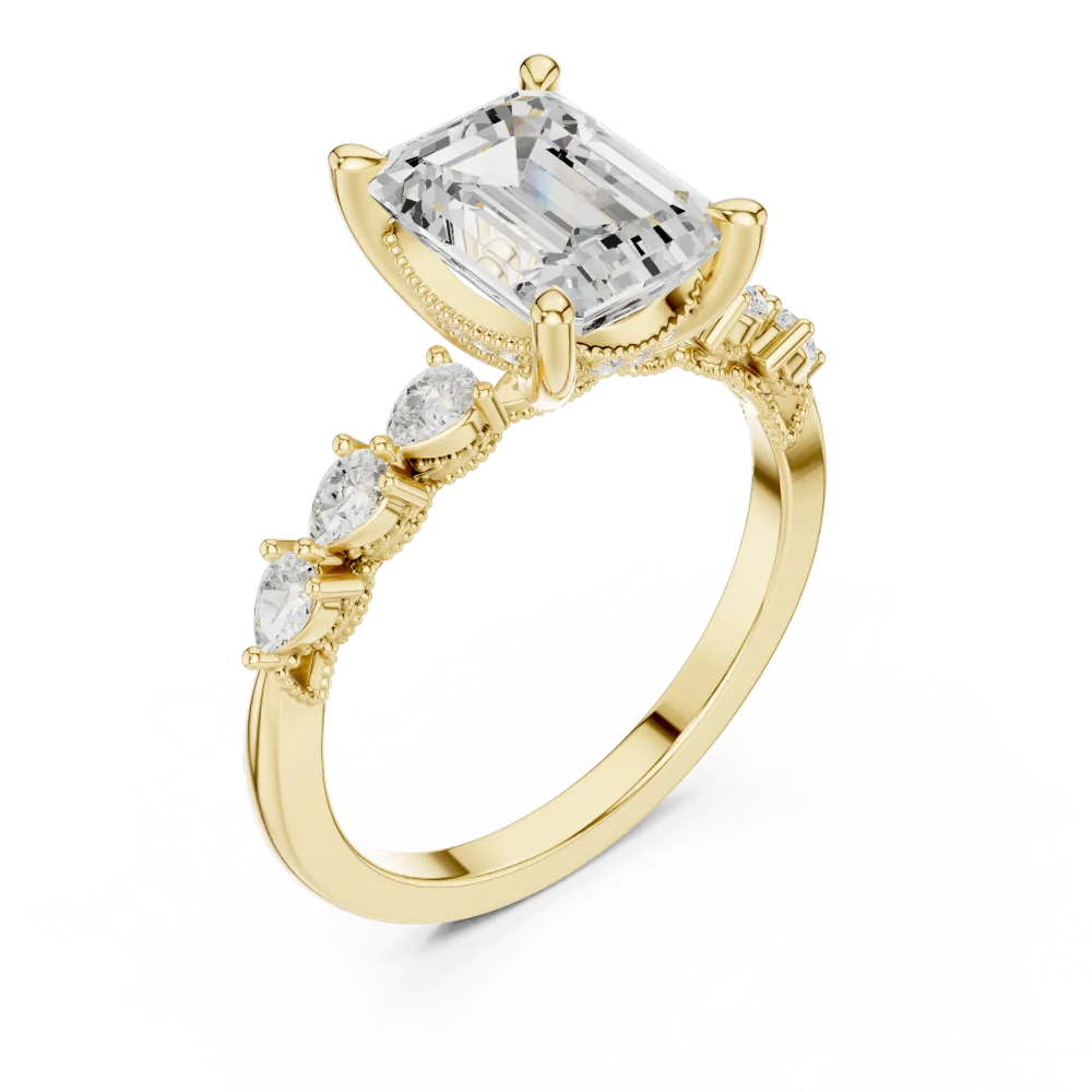 Discover the Symmetry Solitaire, a brilliant emerald-cut DIAMEUR diamond ring. Handcrafted for modern elegance and fire. Shop this timeless icon.