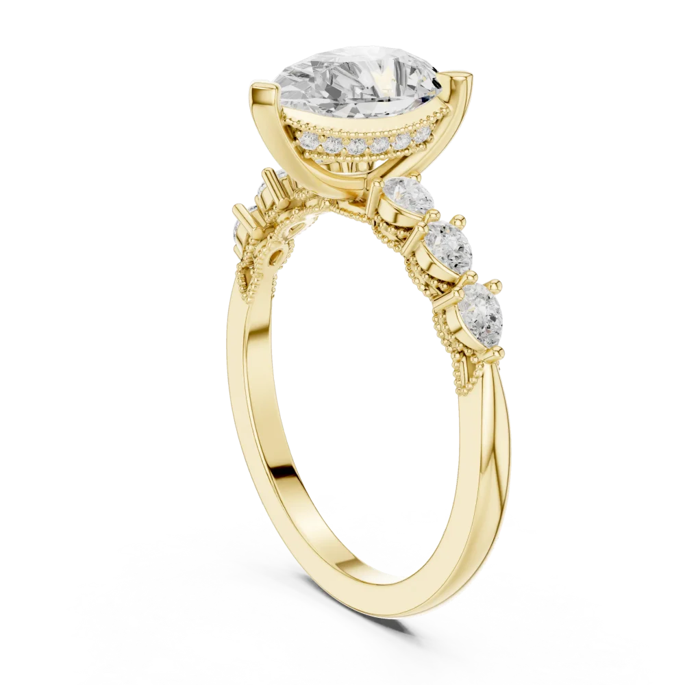 Ethereal Pear Cut Sculpted Pavé Solitaire Engagement Ring - Image 3
