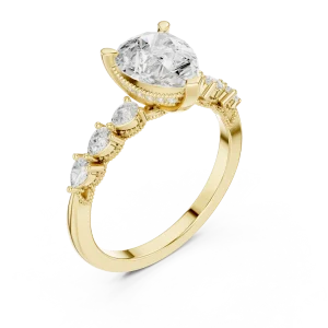 Ethereal Pear Cut Sculpted Pavé Solitaire Engagement Ring