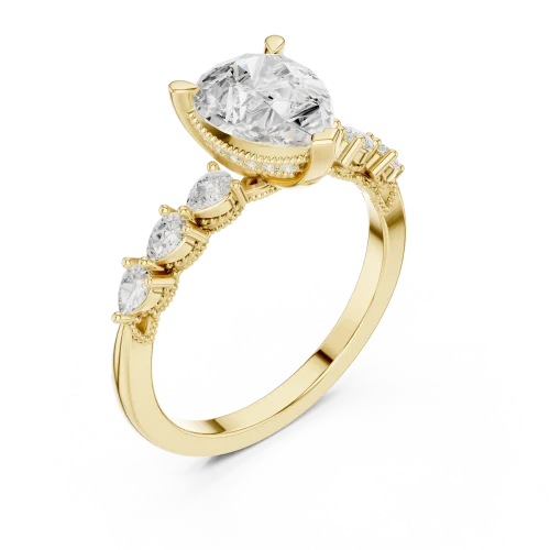 Ethereal Pear Cut Sculpted Pavé Solitaire Engagement Ring