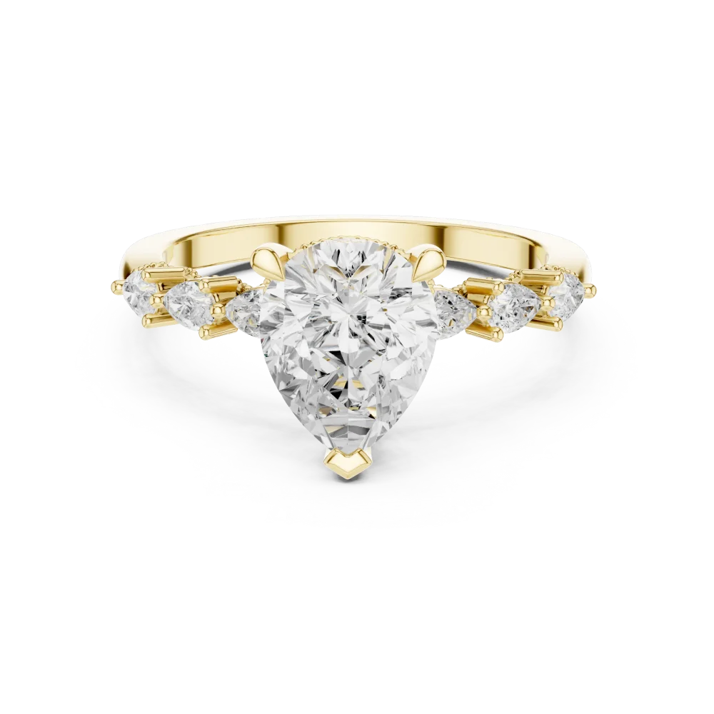 Ethereal Pear Cut Sculpted Pavé Solitaire Engagement Ring - Image 2