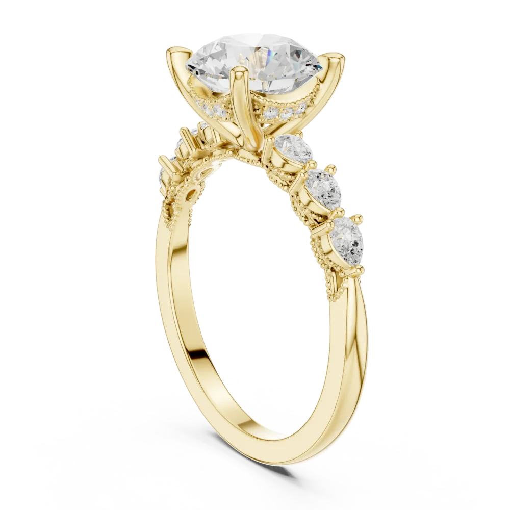 Ethereal Round Brilliant and Pear Cluster Solitaire Ring - Image 3