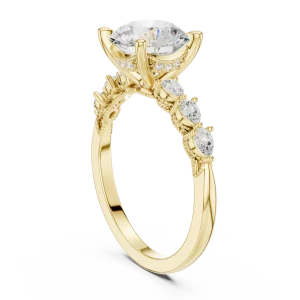 Ethereal Round Brilliant and Pear Cluster Solitaire Ring - Image 3