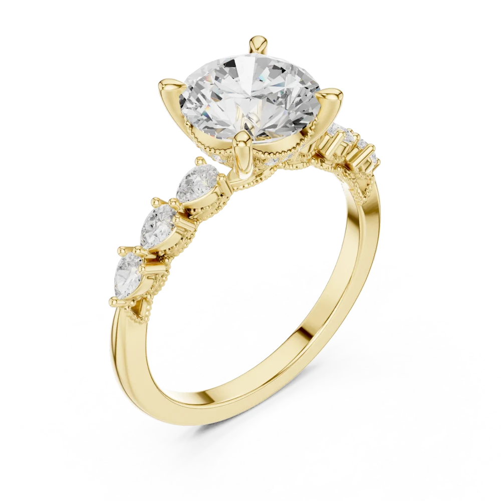 Discover the Ethereal Solitaire Ring, featuring a radiant DIAMEUR diamond and pear accents. Elevate your collection with this modern classic today.