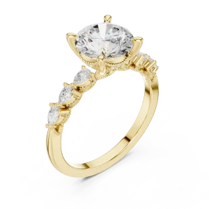 Ethereal Round Brilliant and Pear Cluster Solitaire Ring
