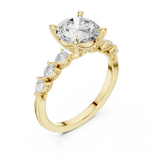 Ethereal Round Brilliant and Pear Cluster Solitaire Ring
