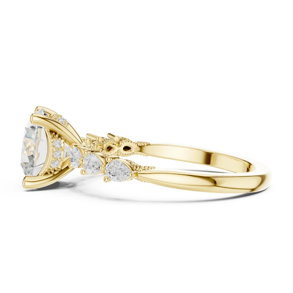 Ethereal Round Brilliant and Pear Cluster Solitaire Ring - Image 4