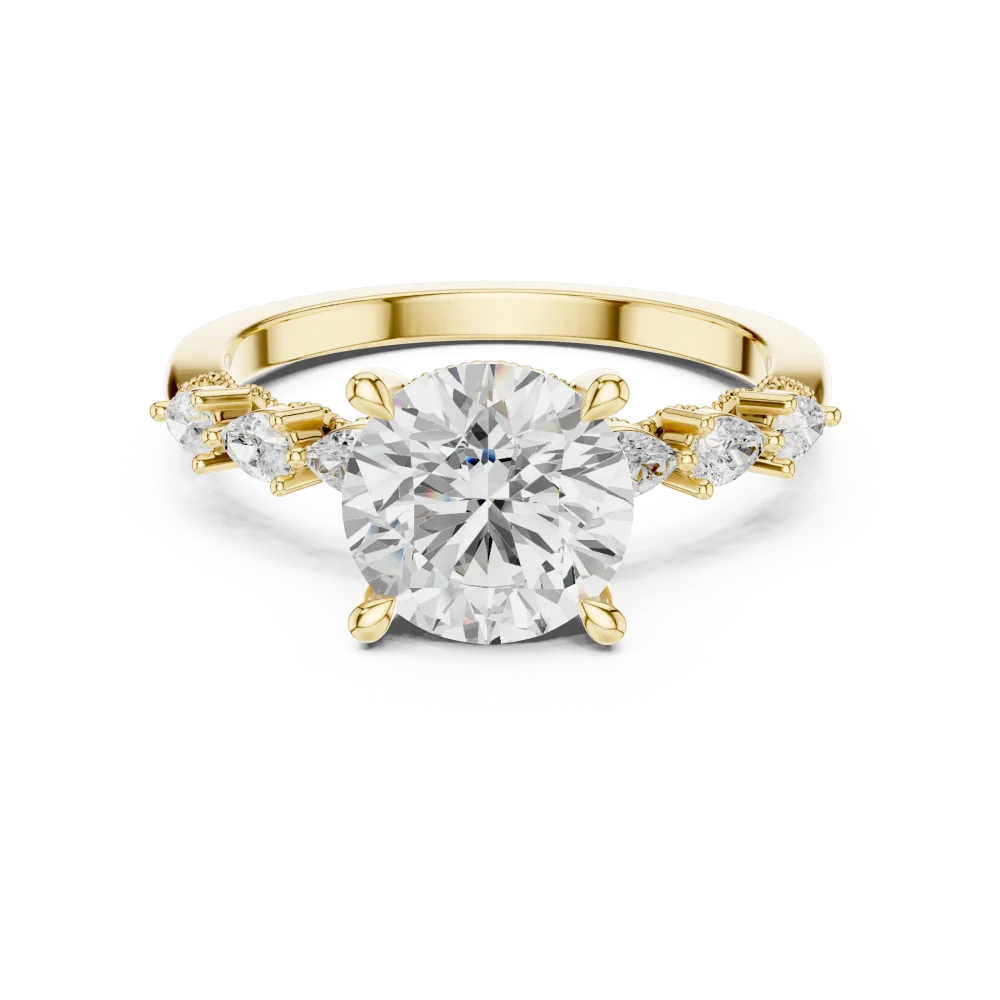Ethereal Round Brilliant and Pear Cluster Solitaire Ring - Image 2