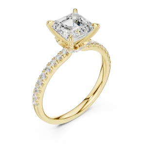 Ethereal Emerald Cut Pavé-Set Solitaire Ring